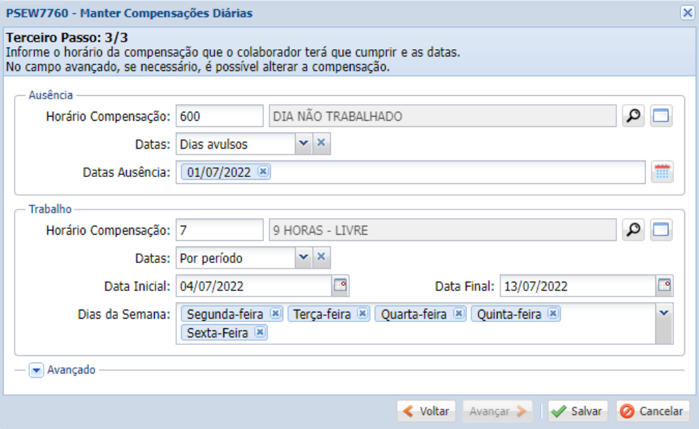 Manutenção Compensação Diária Manutenção Compensação Diária