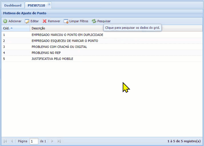 Motivos de Ajuste de Ponto - Básicos Motivos de Ajuste de Ponto