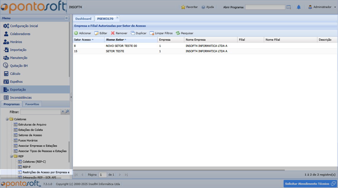 Restrição por Empresa e Filial