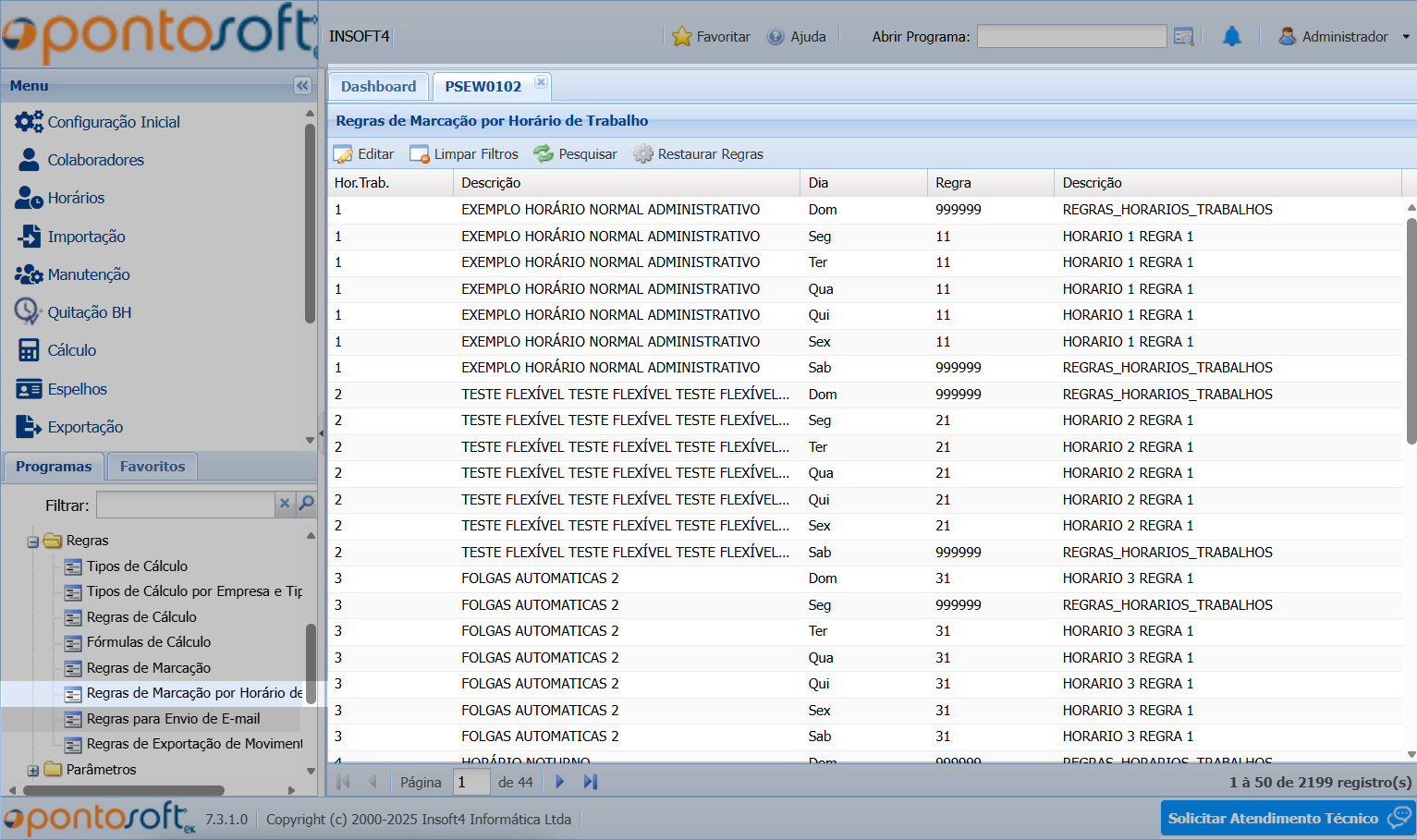 Regras de Marcação por Horário de Trabalho