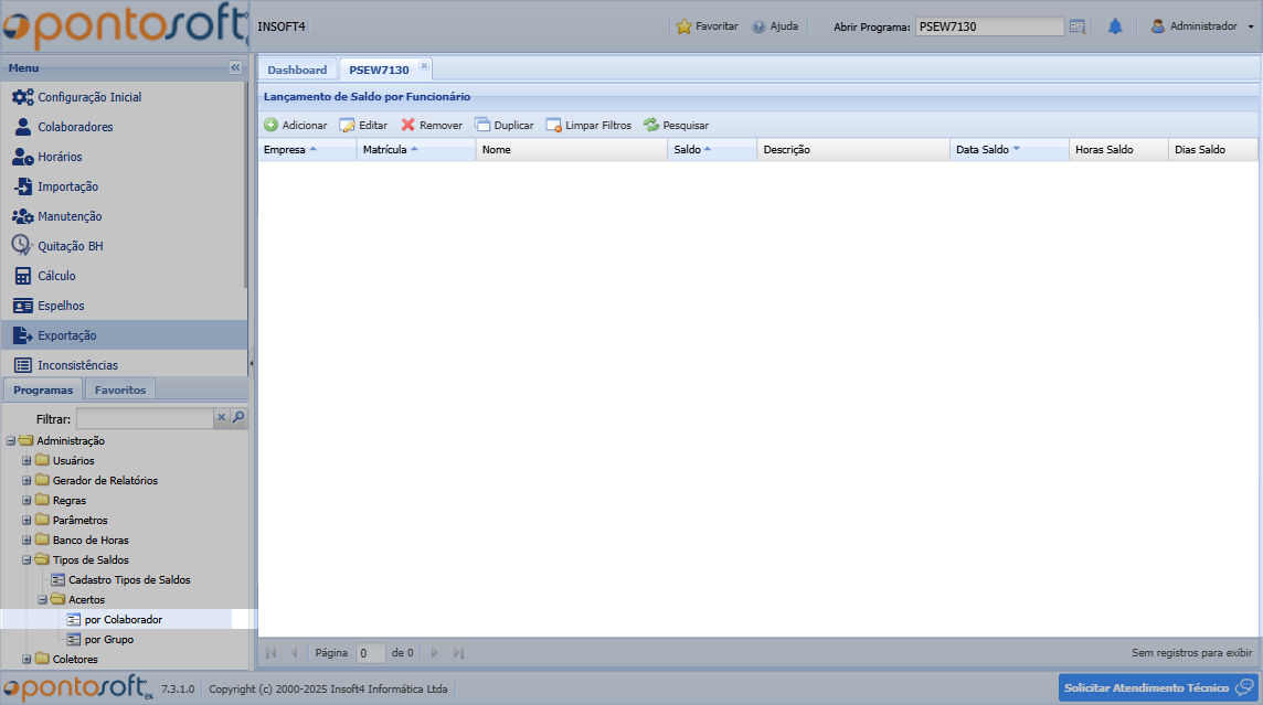 Lançamento de Tipos de Saldos por Colaborador