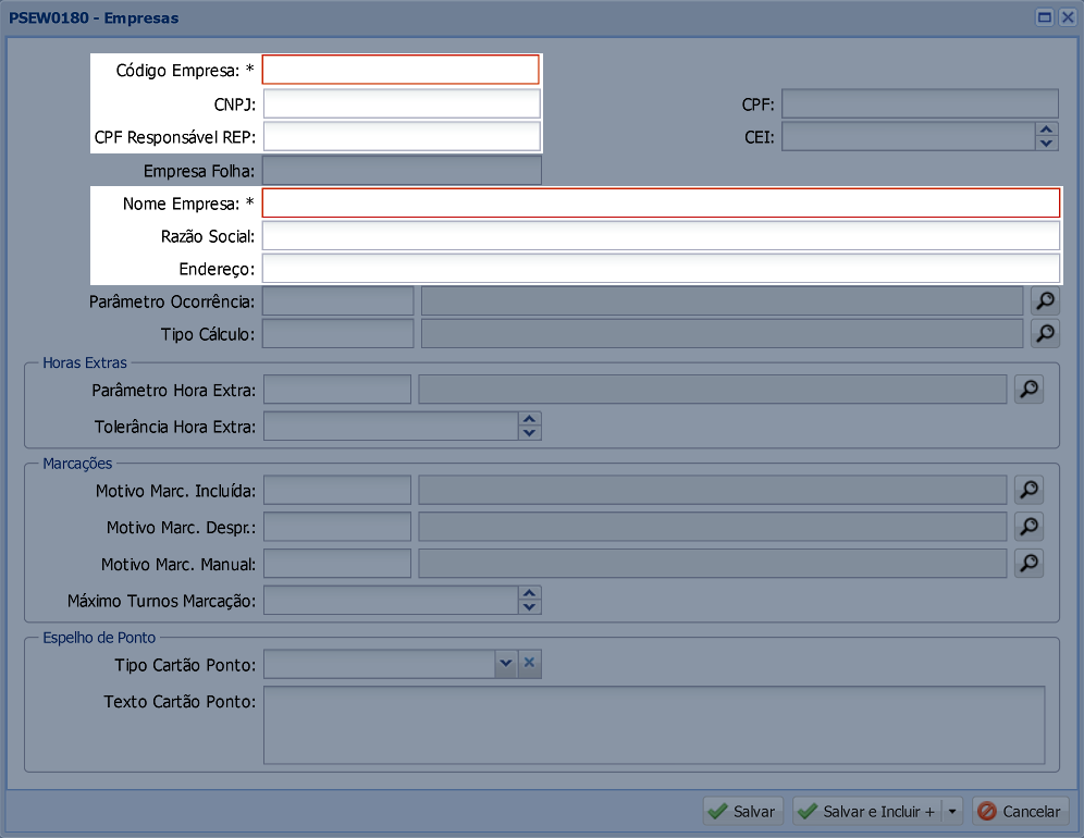Dados necessários no cadastro da Empresa