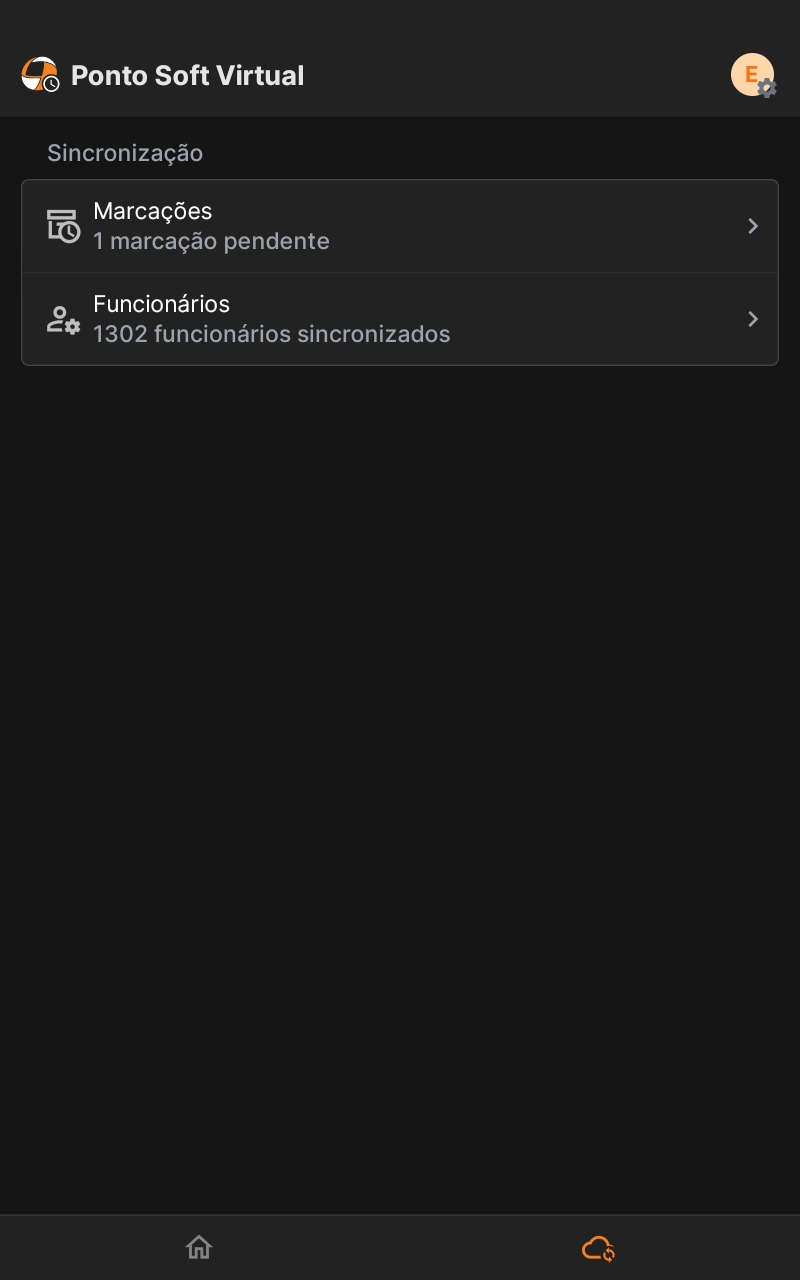 Tela de Sincronização - Ponto Virtual