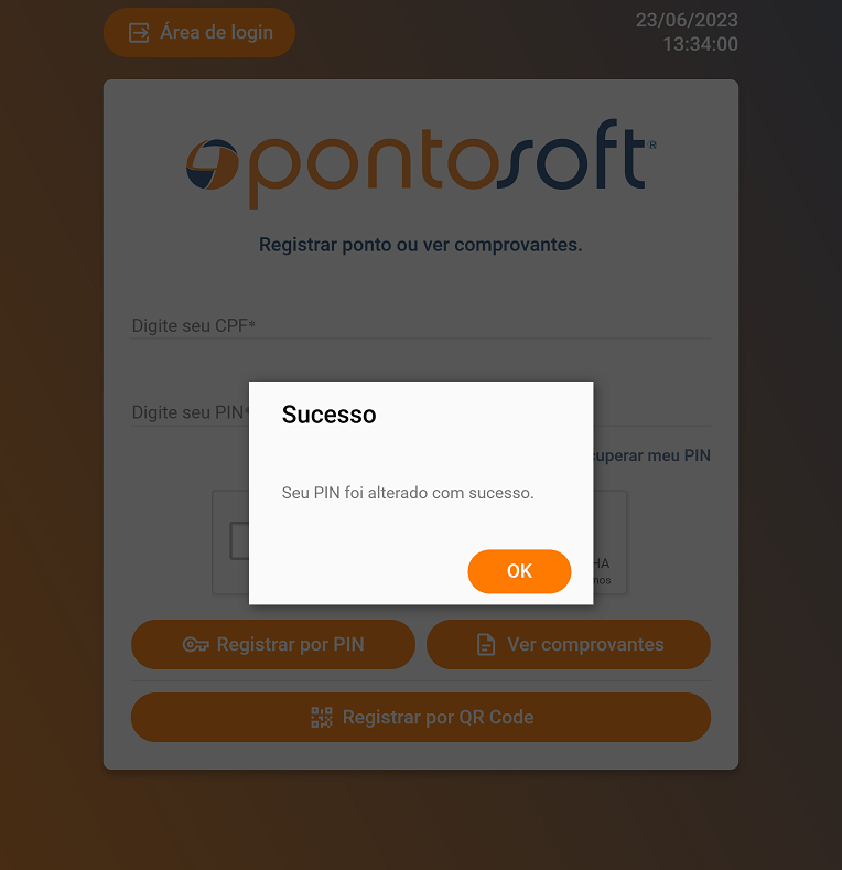 Confirmação de que o PIN foi alterado com sucesso