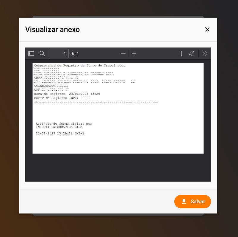 Visualização de comprovantes de marcações