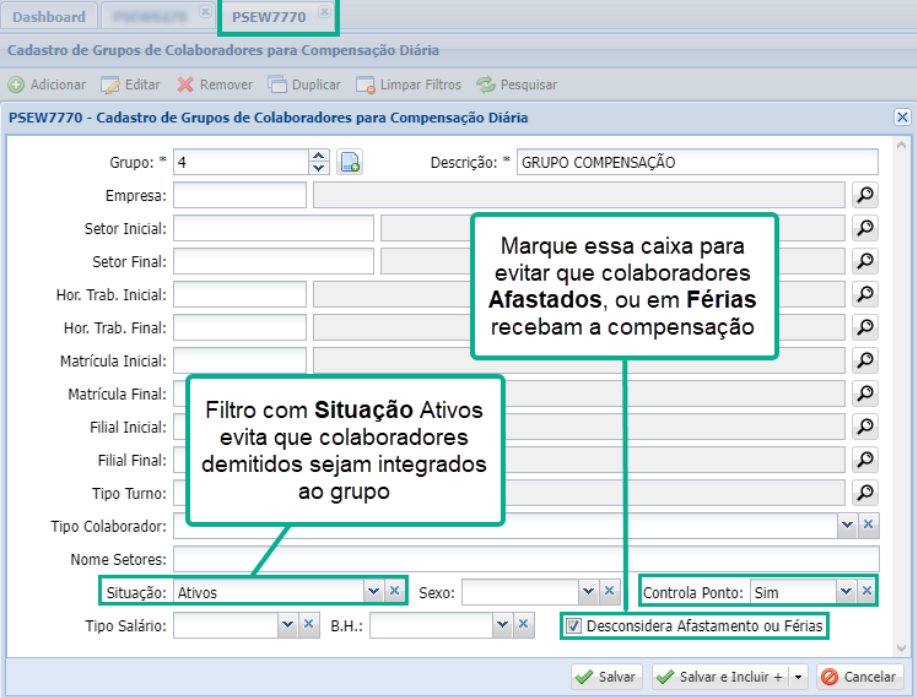 Grupos para Compensação