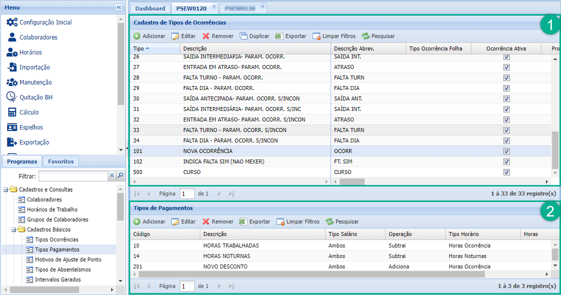 Ocorrências Tipos de Ocorrências