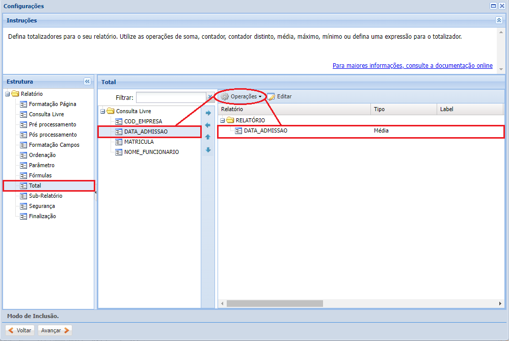 Configurações do Cadastro do Relatório criando-relatorio11