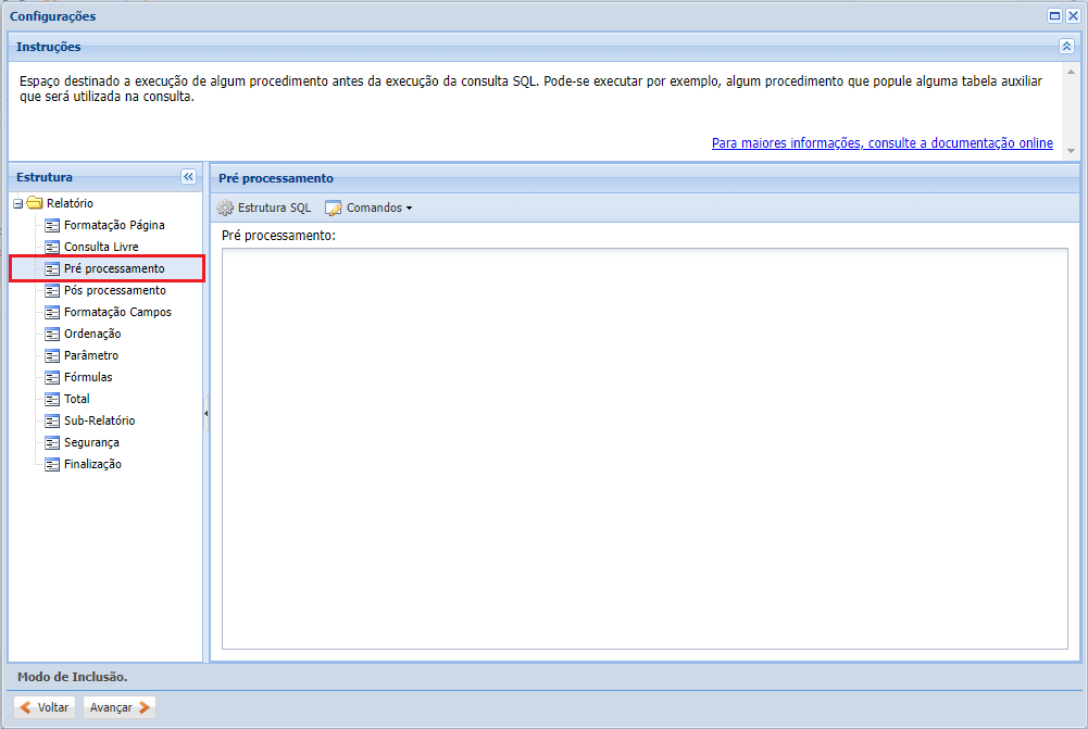 Configurações do Cadastro do Relatório criando-relatorio5